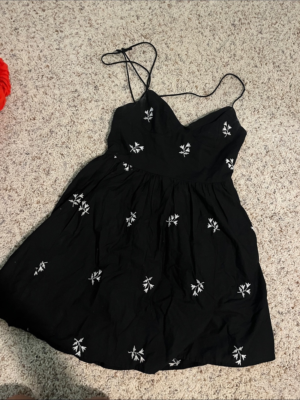 Zara Black Spaghetti-Strap Dress with White Floral Accents